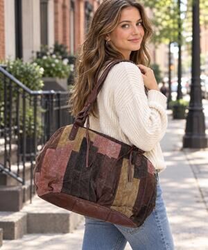 Vtg Y2K Lucky Brand Suede Vertical Patchwork XL Hobo Shoulder Bag Retro 90’s